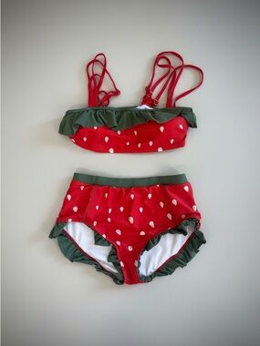 Red & Green Strawberry-Print Bikini Set - Women's Swimwear